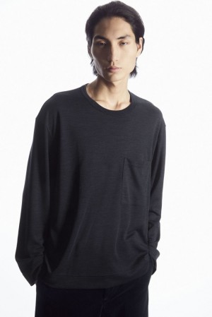 Dark Brown MéLange COS Wool-Blend Long-Sleeved T-Shirt | QS45-A1SV