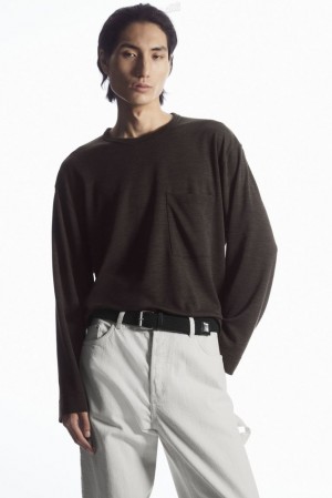 Dark Brown MéLange COS Wool-Blend Long-Sleeved T-Shirt | LB95-E8OX