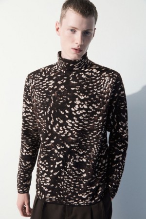 Dark Brown / Feather Print COS The Feather-Jacquard Jumper | TR06-R0UM