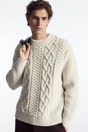 Dark Green COS Cable-Knit Wool Jumper | EB24-L8LA