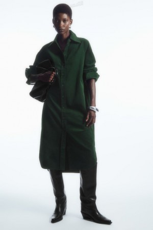 Dark Green COS Corduroy Midi Shirt Dress | UD92-B9KQ