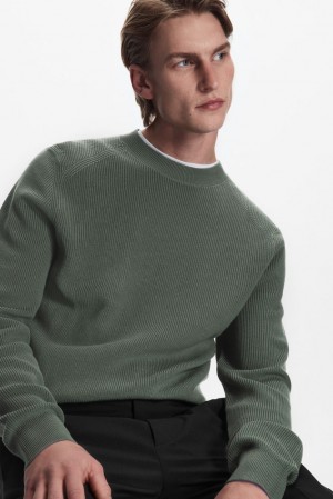 Dark Green COS Ribbed-Knit Jumper | WE22-T6YE