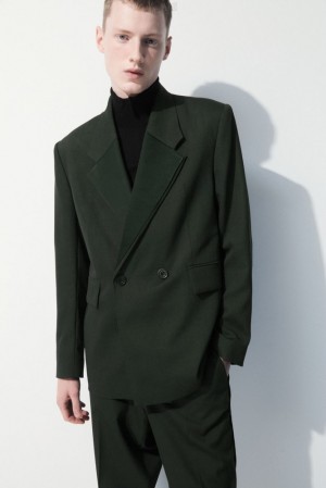 Dark Green COS The Double-Breasted Wool Tuxedo Jacket | GN06-Z8AR