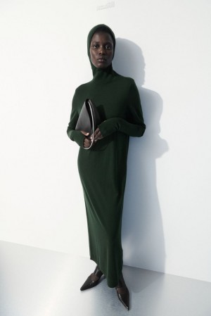 Dark Green COS The Hooded Wool Dress | DN26-X5BV