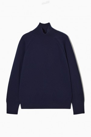 Dark Navy COS Pure Cashmere Turtleneck Jumper | WU47-F0SL