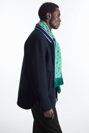 Green / Geometric COS Jacquard-Knit Wool Football Scarf | VS47-Z1QL