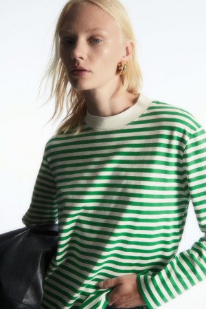 Green / Striped COS Long-Sleeved Mock-Neck T-Shirt | IN18-N8VZ