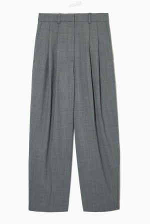 Grey COS Wide-Leg Tailored Wool-Blend Trousers | AR86-O1PE