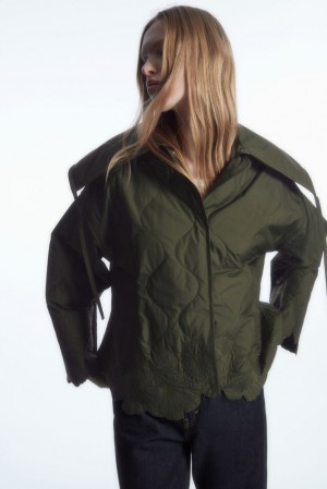 Khaki COS Oversized Embroidered Quilted Jacket | GZ11-E2RS