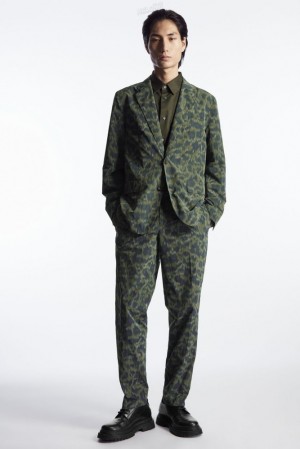 Khaki / Bright Green COS Animal-Jacquard Trousers - Straight | BE42-D0IH