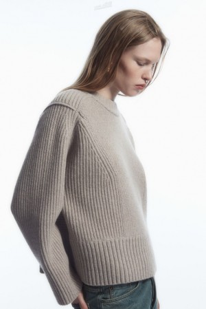 Light Beige COS Chunky Paneled Wool Sweater | UU46-J6CW