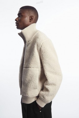 Light Beige COS Funnel-Neck Teddy Jacket | AO88-R3FA