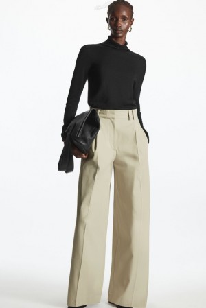 Light Beige COS Pleated Wide-Leg Utility Pants | AZ82-X7QT