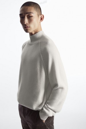 Light Beige COS Pure Cashmere Funnel-Neck Jumper | MU45-T5WU