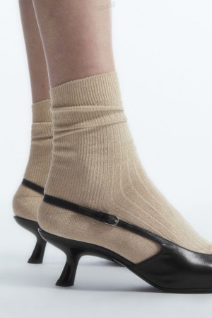 Light Gold COS Ribbed Lurex Socks | HZ23-K6GW