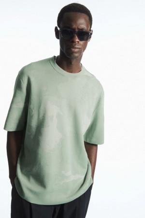 Light Green COS Relaxed-Fit Jacquard T-Shirt | HS78-Y4TP