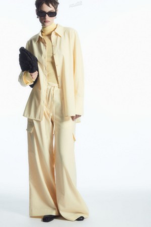 Light Yellow COS Wide-Leg Wool Cargo Pants | RZ14-P1NZ