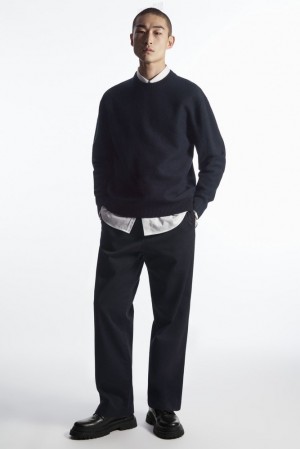 Navy COS Boiled-Wool Crew-Neck Jumper | QF33-A9KZ