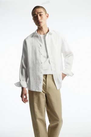 Navy COS Curved-Hem Linen Shirt | IR46-H1ZU