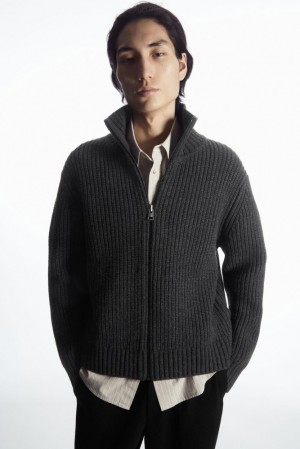 Navy COS Funnel-Neck Knitted Wool Jacket | FE14-M4XO