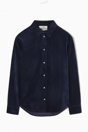 Navy COS Heavyweight Cotton-Moleskin Shirt | OT05-L1BO