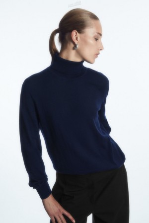 Navy COS Merino Wool Roll-Neck Jumper | FK48-Z6AC