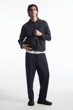 Navy COS Pintucked Pull-On Jersey Trousers | JZ90-O3PX