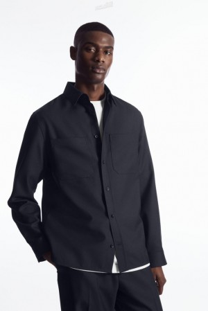 Navy COS Relaxed Utility Shirt | HI29-Z4RQ