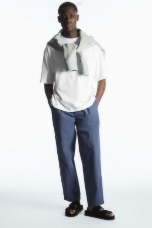 Navy COS Tapered Poplin Pull-On Trousers | KO88-I2OM