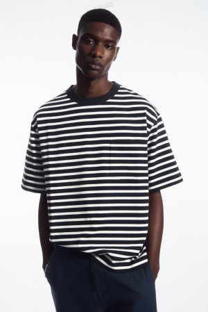 Navy / White / Striped COS The Heavy Duty Striped T-Shirt | SD30-I1CJ