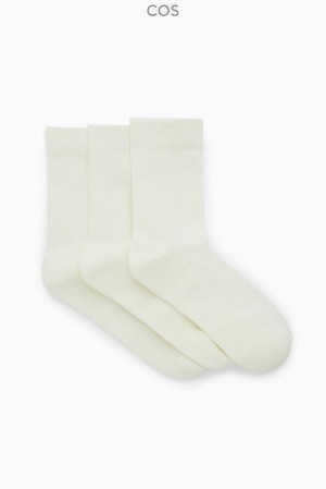 Off-White COS 3-Pack Ribbed Sport Socks | JP57-L4VJ