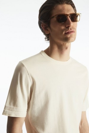 Off-White COS Regular-Fit Knitted-Cuff T-Shirt | AC86-I4WP