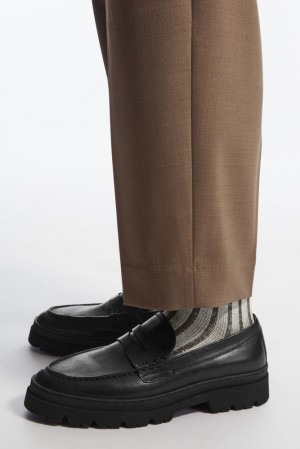 Off-White / Khaki COS Chunky Ribbed Wool Socks | AQ36-B8OO