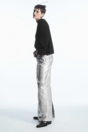 Silver COS Coated-Denim Maxi Skirt | ER64-Q6UP