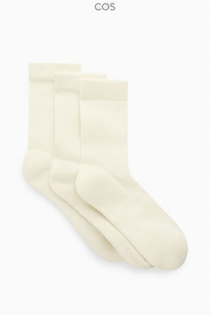 White COS 3-Pack Ribbed Sports Socks | LJ94-J3CY