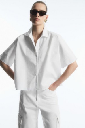 White COS Boxy Short-Sleeved Poplin Shirt | FB87-Q6BX