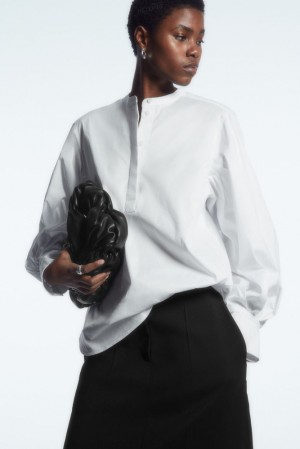 White COS Gathered Grandad-Collar Blouse | QG91-Z9PM