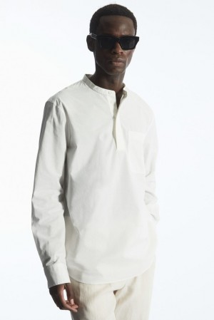 White COS Grandad-Collar Half-Placket Shirt | SQ16-T2JR