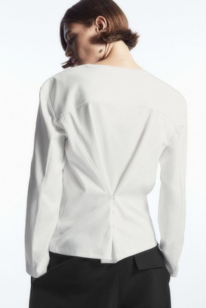 White COS Waisted Long-Sleeved Top | VT06-B1NZ