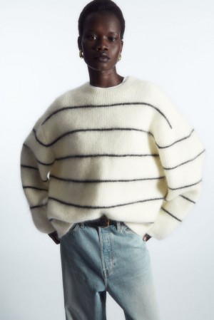 White / Striped COS Textured Mohair-Blend Jumper | TV59-R5DO