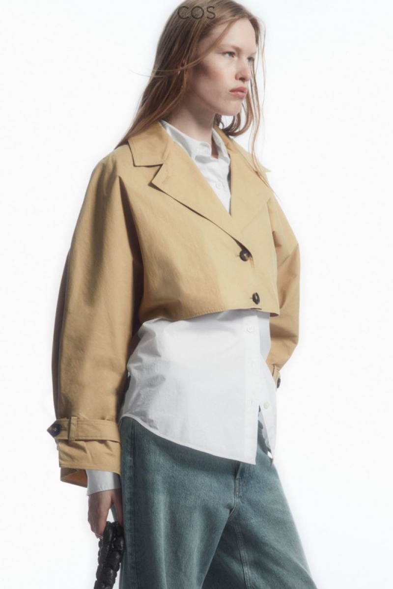 Beige COS Cropped Hybrid Trench Coat | TZ89-P6VV