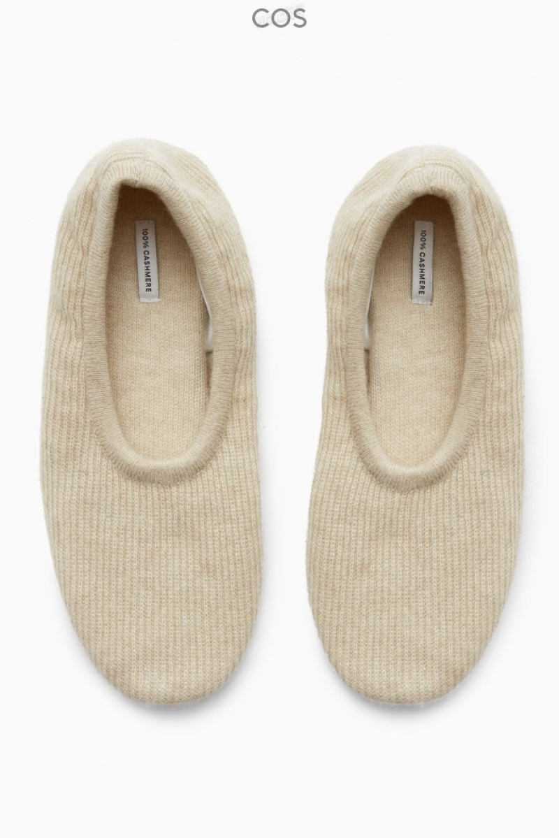 Beige COS Ribbed Cashmere Slippers | XG85-R3MJ