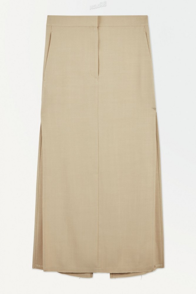 Beige COS The High-Slit Maxi Pencil Skirt | AD77-K4MC