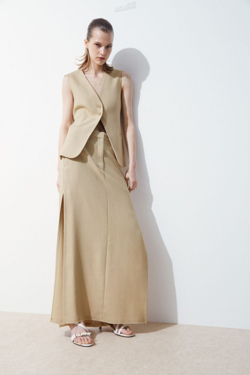 Beige COS The High-Slit Maxi Pencil Skirt | AD77-K4MC