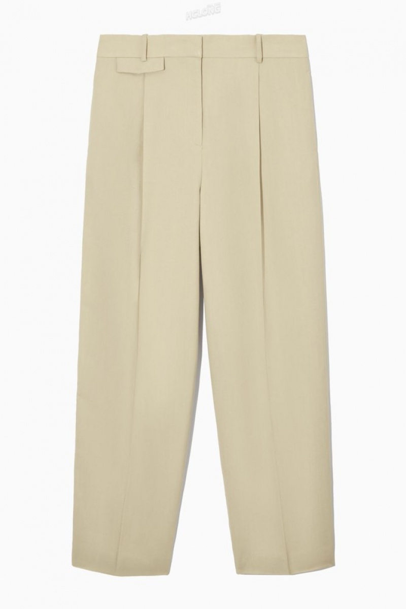 Beige COS Wide-Leg Pleated Linen-Blend Pants | CK11-P8RS