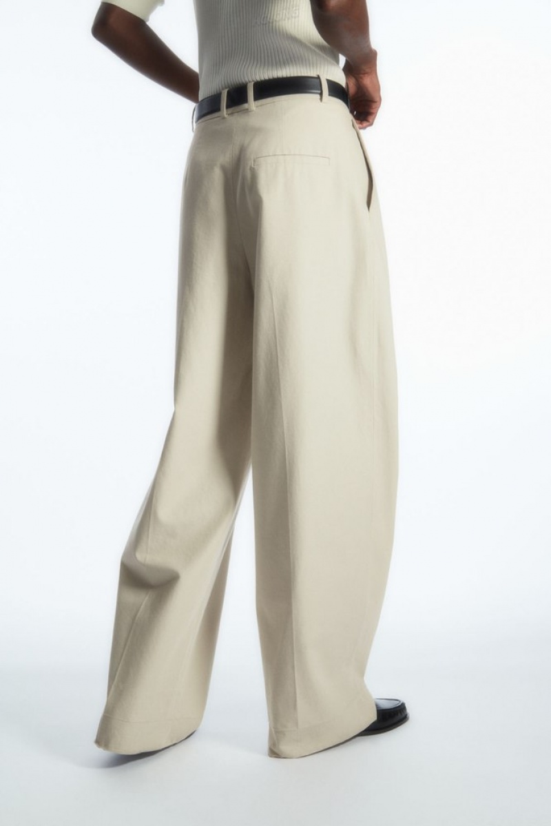 Beige COS Wide-Leg Tailored Trousers | UE19-K0OB