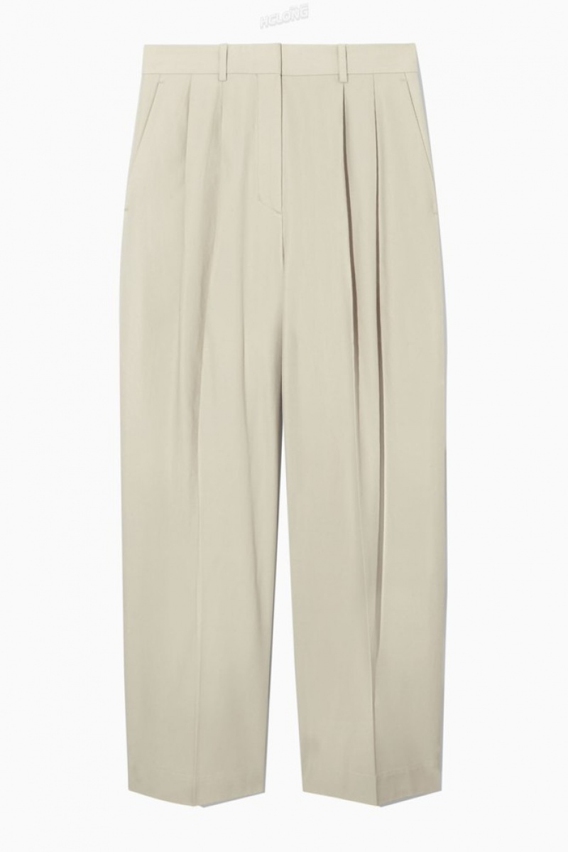 Beige COS Wide-Leg Tailored Trousers | UE19-K0OB