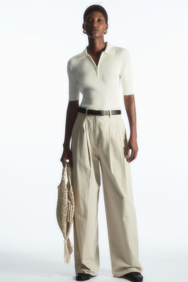 Beige COS Wide-Leg Tailored Trousers | UE19-K0OB