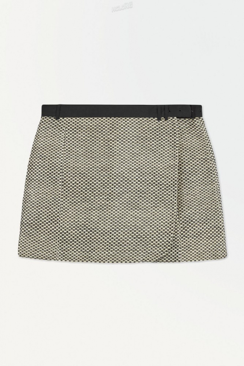 Beige / Black COS The Belted Raffia Mini Skirt | HQ30-U6QC