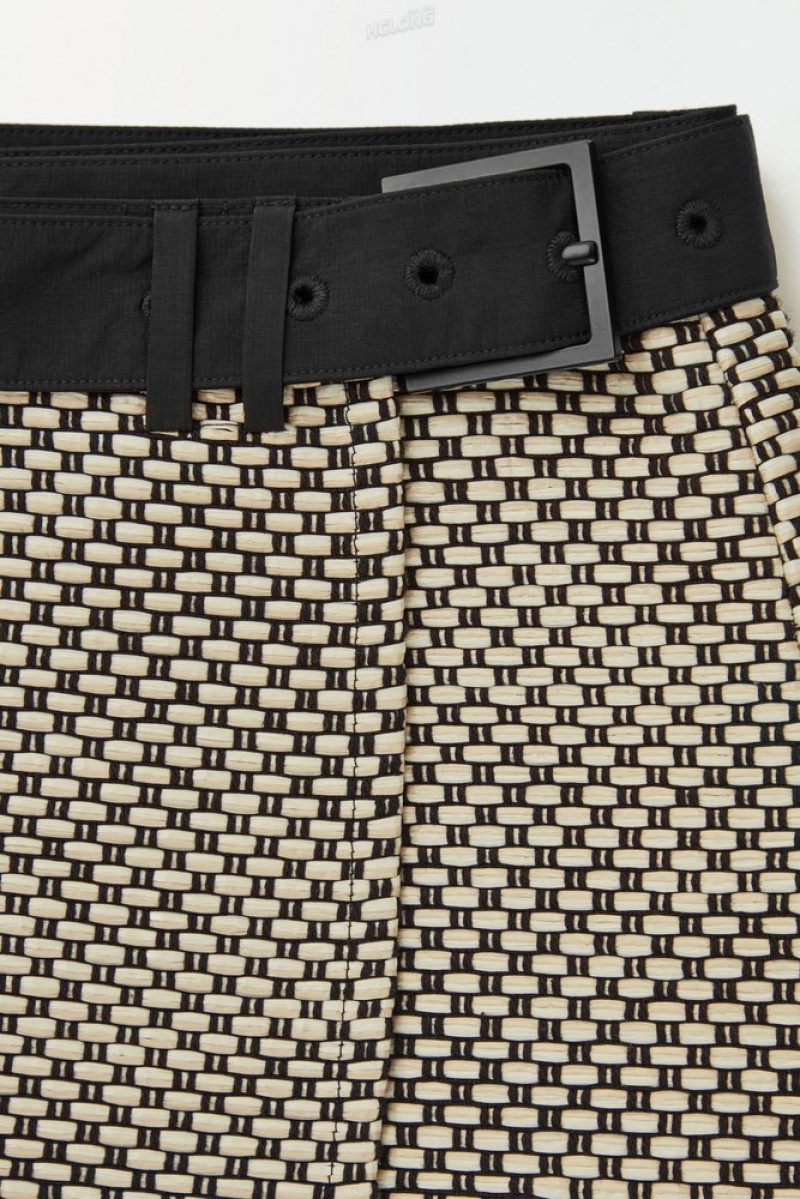 Beige / Black COS The Belted Raffia Mini Skirt | HQ30-U6QC